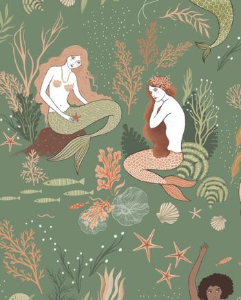 tela con sirenas de algodón